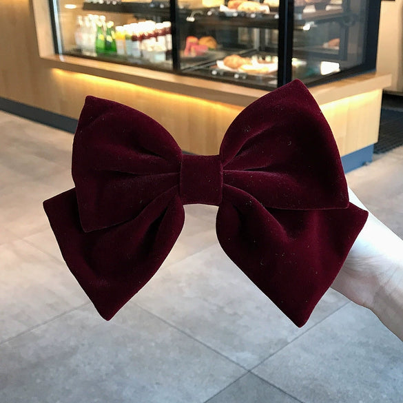 Velvet Big Bow Female Handmade Hairpin Back Head Elegant Top Clip Hair Accessories