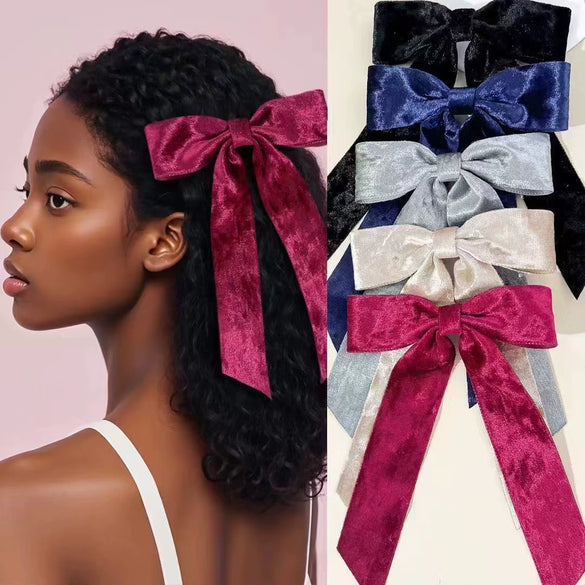 Velvet Bow Hair Accessories Handmade Duckbill Clip Hairpin For Women