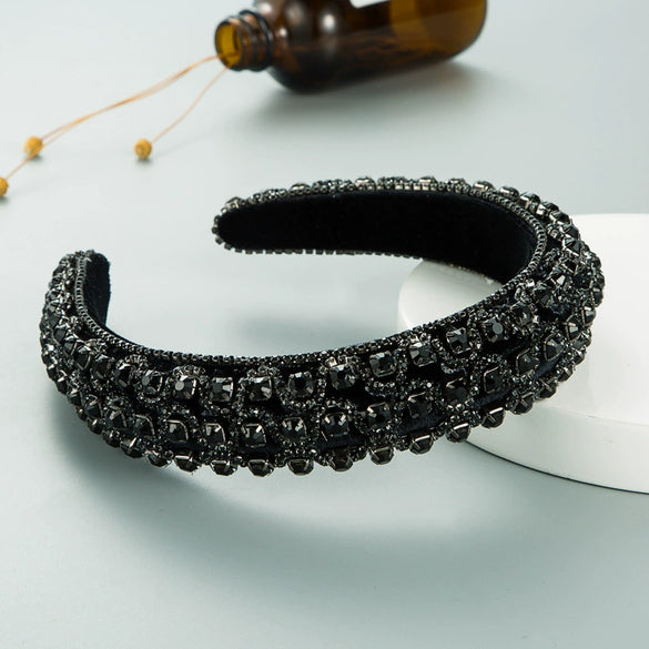 Velvet Fabric Sponge Hairband With Rhinestones Palace Style Ladies Hair Accessories