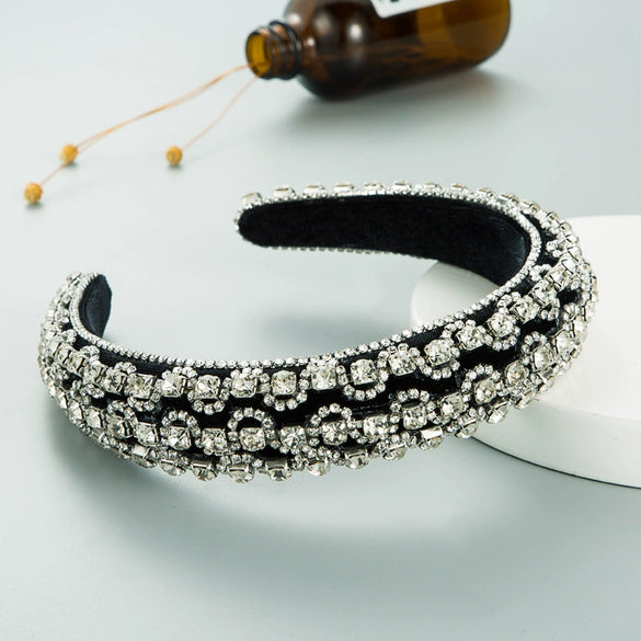 Velvet Fabric Sponge Hairband With Rhinestones Palace Style Ladies Hair Accessories