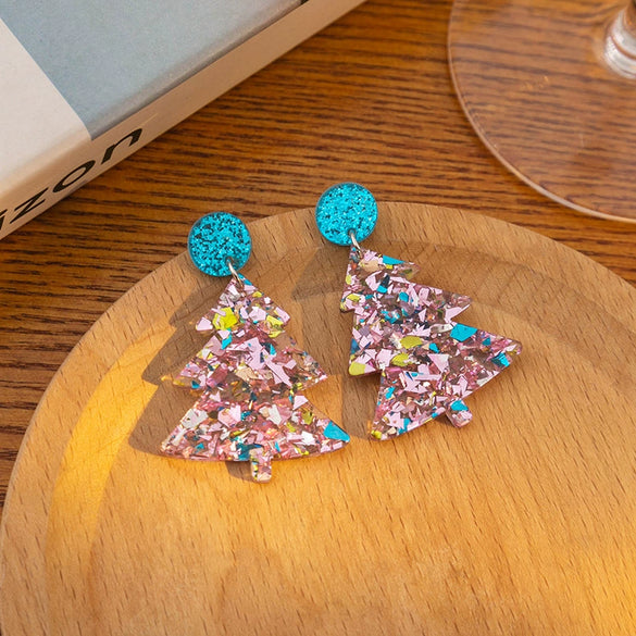 Versatile Acrylic Electroplated Fivepointed Star Christmas Tree Earrings For Women