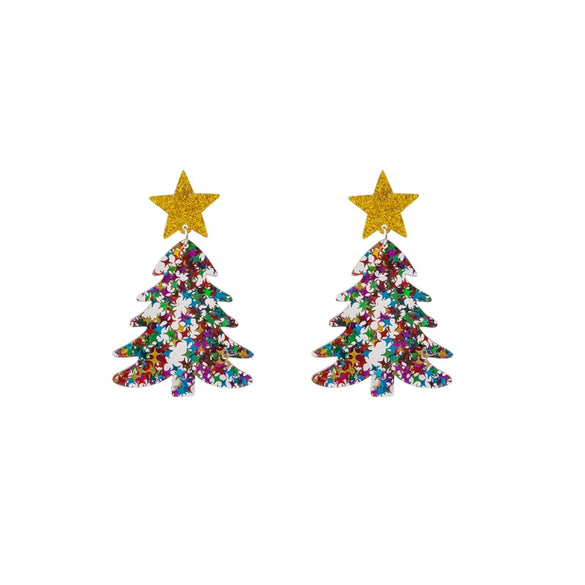 Versatile Acrylic Electroplated Fivepointed Star Christmas Tree Earrings For Women