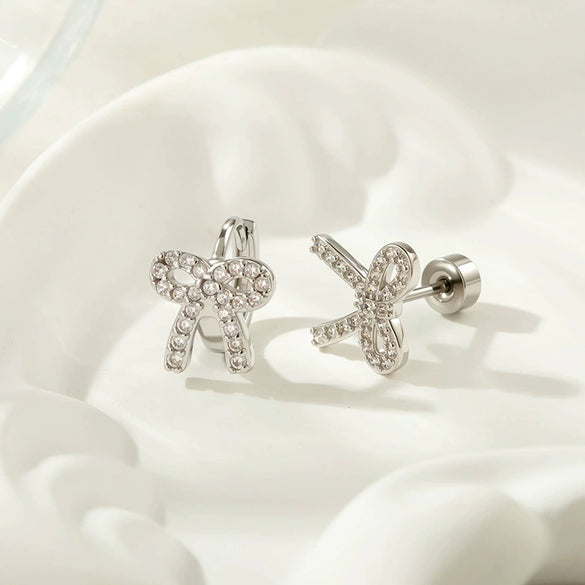 Versatile Bow Star Shape Titanium Steel Earrings With Zirconia For Girls And Boys