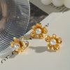 Versatile Dopamine Pearl Flower Earrings For Women 18K Gold Plated Stainless Steel With Pvd Vacuum Real Gold Electroplating