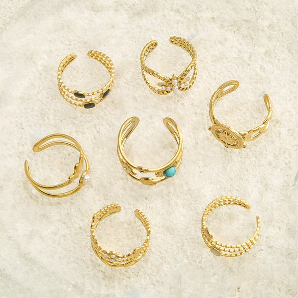 Versatile Fashion Stainless Steel Inlaid Turquoise Geometric Open Ring