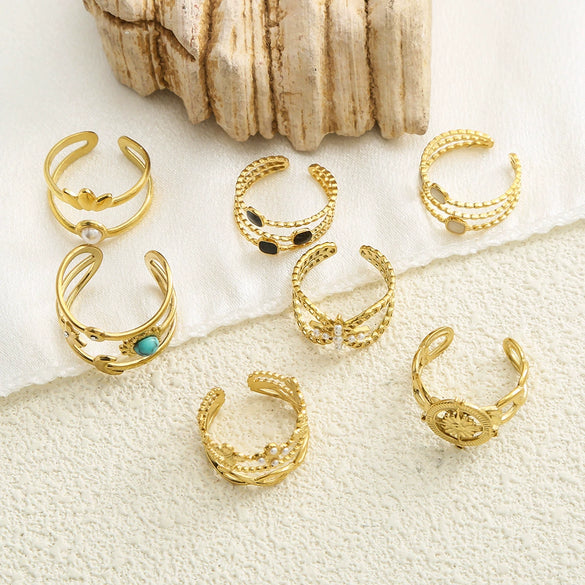 Versatile Fashion Stainless Steel Inlaid Turquoise Geometric Open Ring