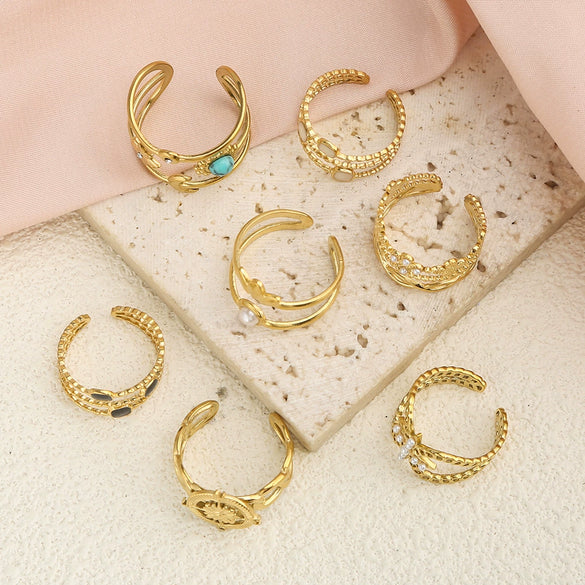 Versatile Fashion Stainless Steel Inlaid Turquoise Geometric Open Ring