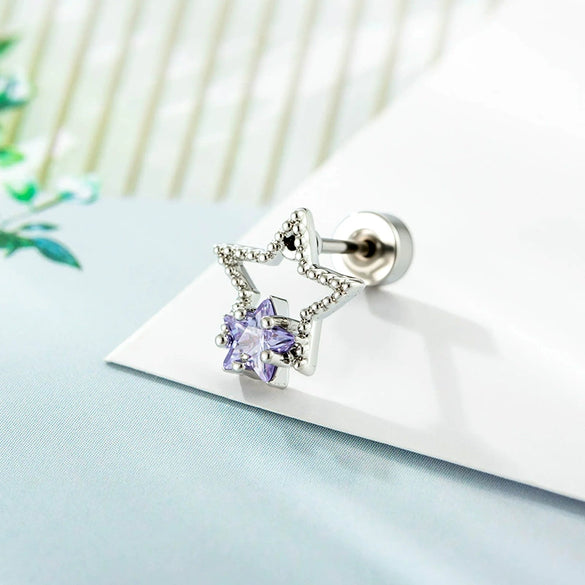 Versatile Fivepointed Star Earrings Titanium Steel Zirconia Geometric Style Piercing Earrings