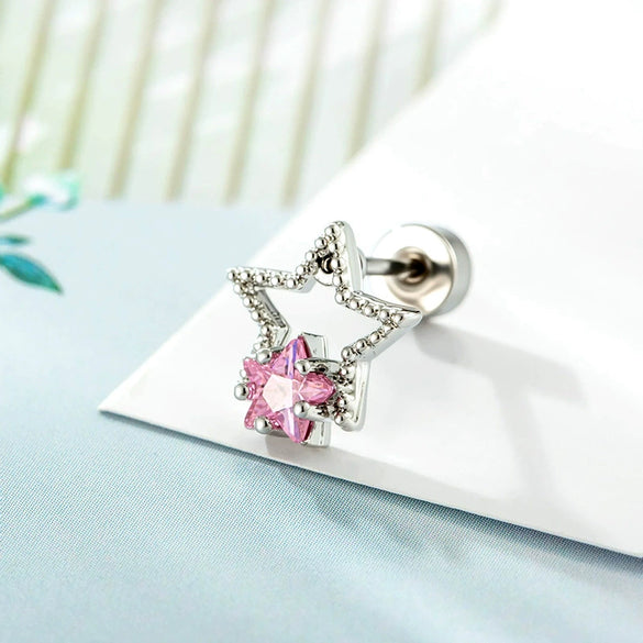 Versatile Fivepointed Star Earrings Titanium Steel Zirconia Geometric Style Piercing Earrings
