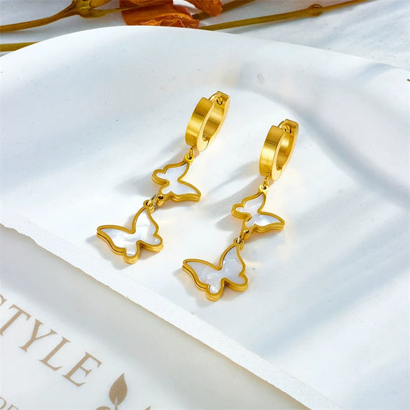 Versatile Goldplated Titanium Steel Butterfly Insect Style Earrings For Women