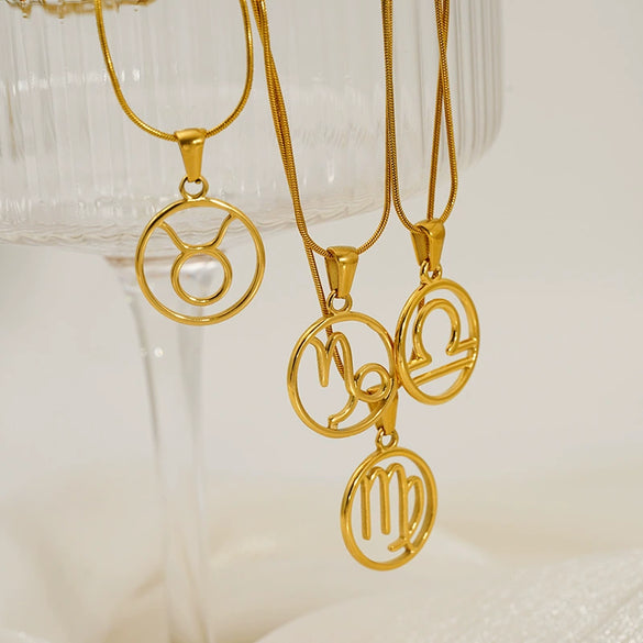 Versatile Hollow Constellation Pendant 316L Stainless Steel Clavicle Chain Electroplated Fashion Necklace