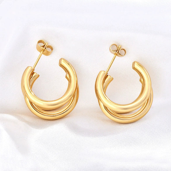 Versatile Irregular Titanium Steel Earrings With Animal Zodiac Ushaped Geometric Pattern 18K Gold Electroplated Avantgarde Design Natural Style