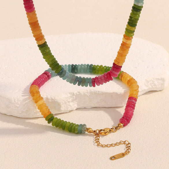 Versatile Jewelry Stainless Steel 18K Gold Plated Geometric Tourmaline Color Natural Stone Bracelet