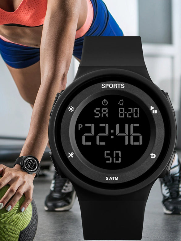 Versatile Luminous Sports Electronic Watch Alloy Case Silicone Strap Round Dial For Lovers