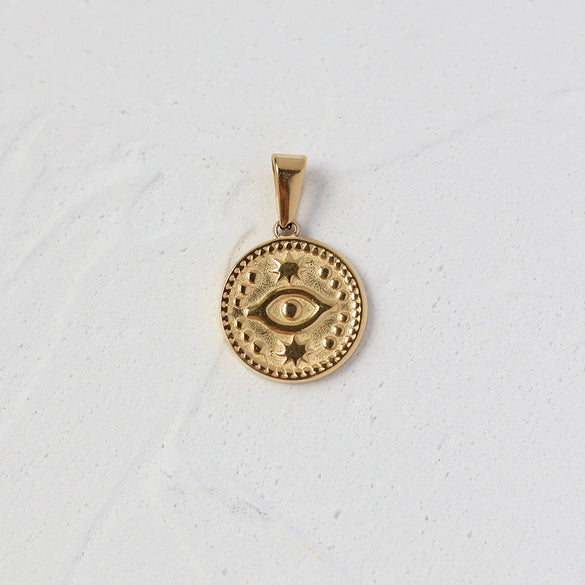 Versatile Pendant Necklace With Serpentine Rose Coin Melon Buckle Woolen Chain Titanium Steel 18K Gold Plated