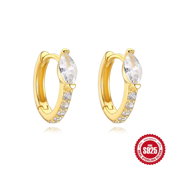 Versatile S925 Sterling Silver Geometric Single Diamond Light Luxury Women's Earrings With Electroplating