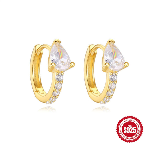Versatile S925 Sterling Silver Geometric Single Diamond Light Luxury Women's Earrings With Electroplating
