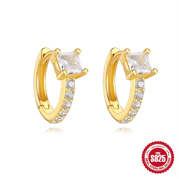 Versatile S925 Sterling Silver Geometric Single Diamond Light Luxury Women's Earrings With Electroplating