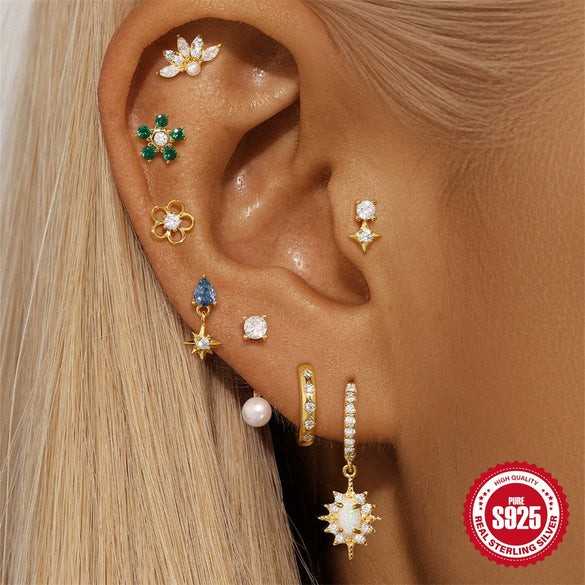 Versatile S925 Sterling Silver Octagon Geometric Opal Fashion Earring With Zirconia Treatment