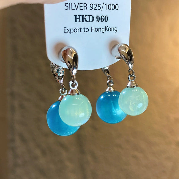 Versatile Silver Needle Clear Blue Cross Resin Earrings With Geometric Pattern And Electroplating For Women