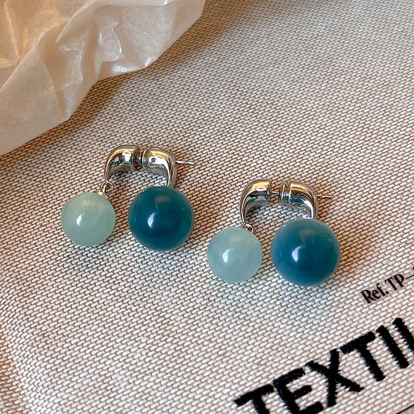 Versatile Silver Needle Clear Blue Cross Resin Earrings With Geometric Pattern And Electroplating For Women