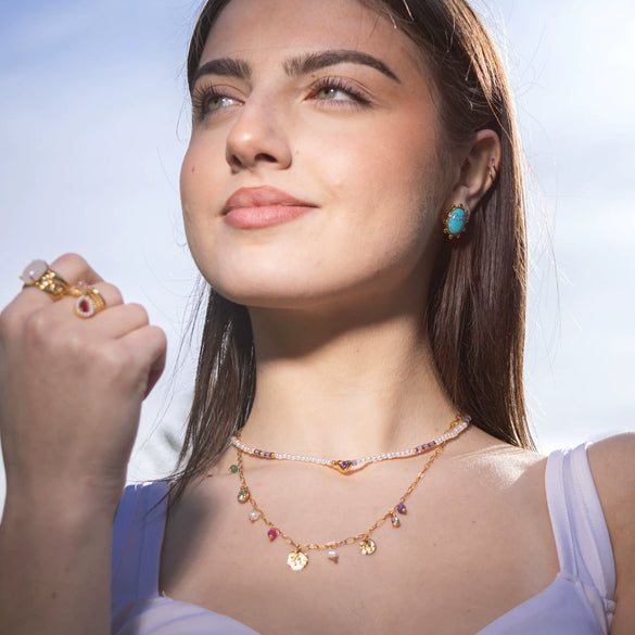 Versatile Stainless Steel Inlaid Pearl Zircon Pendant Necklace Electroplated Women's Fashion Style