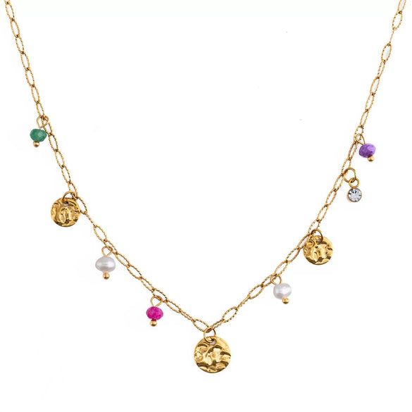 Versatile Stainless Steel Inlaid Pearl Zircon Pendant Necklace Electroplated Women's Fashion Style