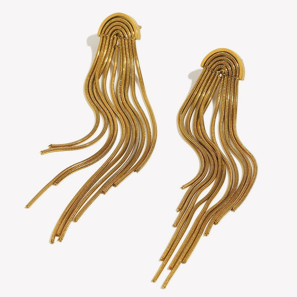 Versatile Stylish Fashion Women's Long Tassel Earrings Stainless Steel 18K Gold Plated Geometric Electroplated