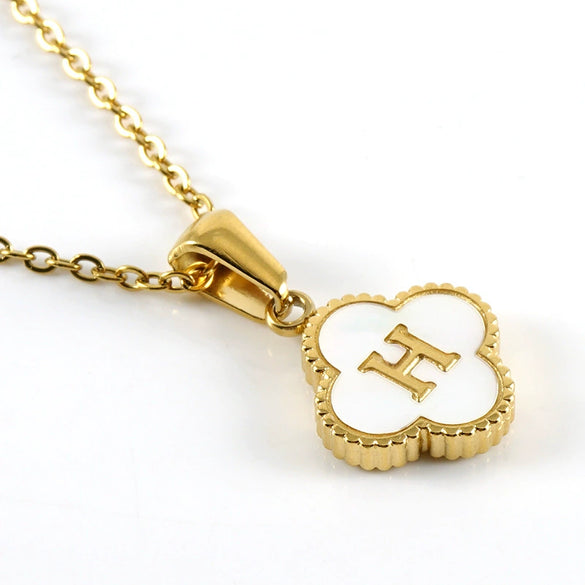 Versatile Titanium Steel Clover And Letter Design Pendant Necklace 18K Gold Plated For Women