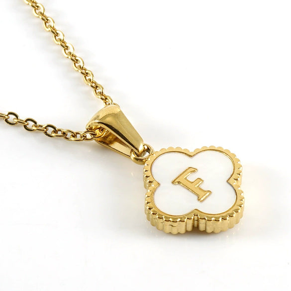 Versatile Titanium Steel Clover And Letter Design Pendant Necklace 18K Gold Plated For Women