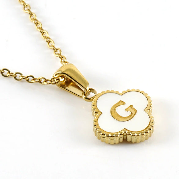 Versatile Titanium Steel Clover And Letter Design Pendant Necklace 18K Gold Plated For Women