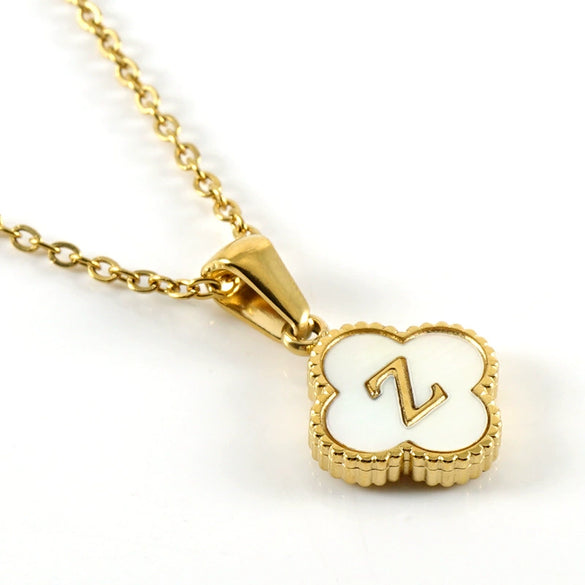 Versatile Titanium Steel Clover And Letter Design Pendant Necklace 18K Gold Plated For Women