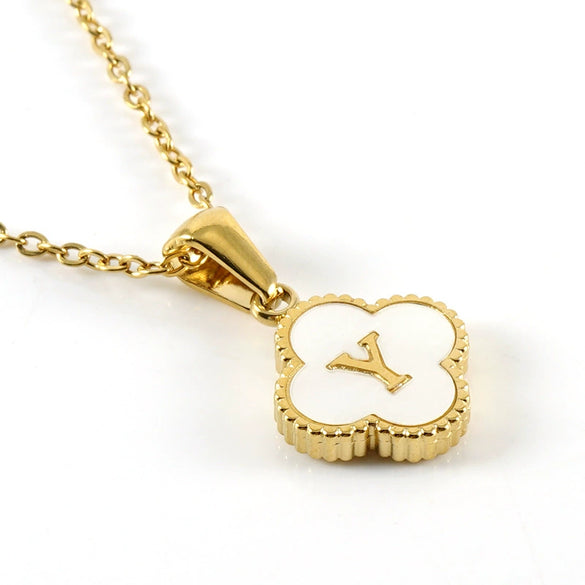 Versatile Titanium Steel Clover And Letter Design Pendant Necklace 18K Gold Plated For Women