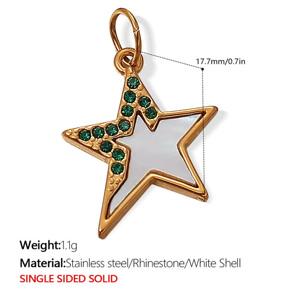 Versatile Trendy Jewelry Pendant 316L Stainless Steel Fivepointed Star Green Rhinestone Electroplating Design