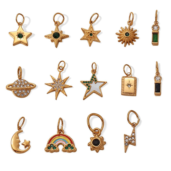 Versatile Trendy Jewelry Pendant 316L Stainless Steel Fivepointed Star Green Rhinestone Electroplating Design