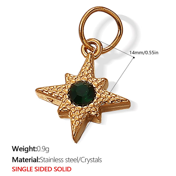 Versatile Trendy Jewelry Pendant 316L Stainless Steel Fivepointed Star Green Rhinestone Electroplating Design