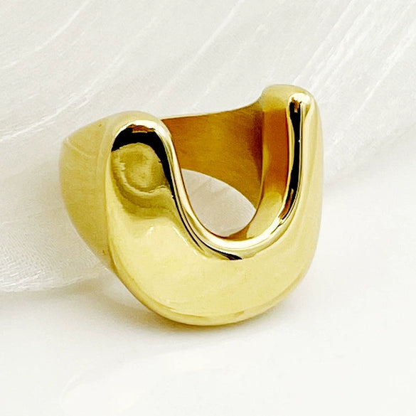 Versatile Ushaped Retro Personality Stainless Steel Goldplated Geometric Ring