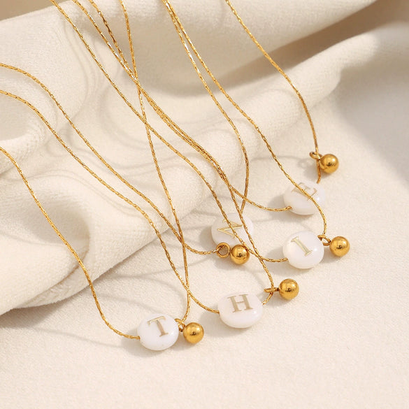 Versatile Vintage Women's Stainless Steel 18K Gold Plated Letter Bead Necklace Jewelry