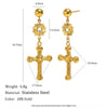 Versatile Women's Ear Jewelry Stainless Steel 18K Gold Plated Cross Pendant Earrings With Geometric Design