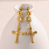 Versatile Women's Ear Jewelry Stainless Steel 18K Gold Plated Cross Pendant Earrings With Geometric Design