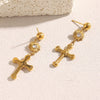 Versatile Women's Ear Jewelry Stainless Steel 18K Gold Plated Cross Pendant Earrings With Geometric Design