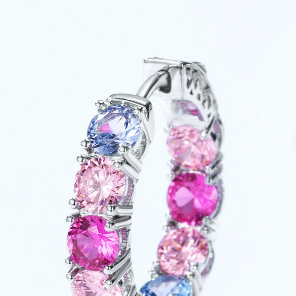 Versatile Zircon Earrings S925 Sterling Silver Geometric Diamond Rainbow Style For Women