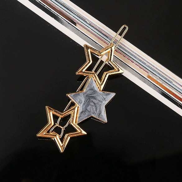 Vintage Acetate Hair Side Clip With Electroplated Frog And Five Pointed Star Accents For Women