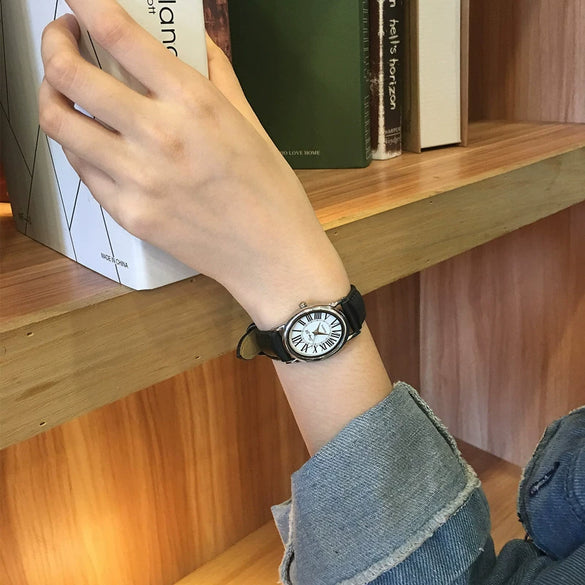 Vintage Allmatch Pu Leather Oval Dial Artistic Casual Watch For Women