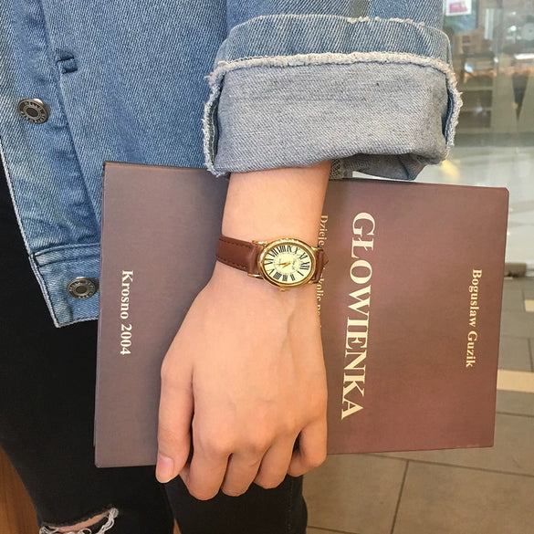 Vintage Allmatch Pu Leather Oval Dial Artistic Casual Watch For Women