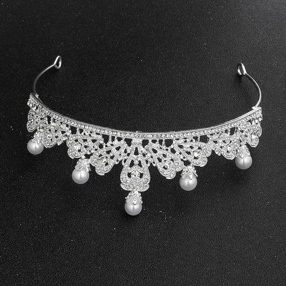 Vintage Alloy Pearl Crown Headband With Rhinestone Hollow Electroplated Design Luxury Retro Hair Accessory For Women