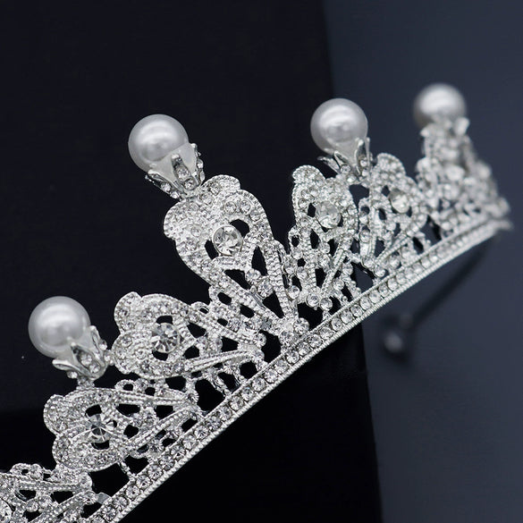 Vintage Alloy Pearl Crown Headband With Rhinestone Hollow Electroplated Design Luxury Retro Hair Accessory For Women