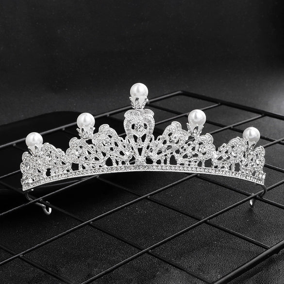 Vintage Alloy Pearl Crown Headband With Rhinestone Hollow Electroplated Design Luxury Retro Hair Accessory For Women