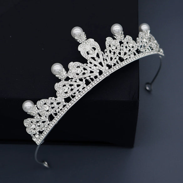 Vintage Alloy Pearl Crown Headband With Rhinestone Hollow Electroplated Design Luxury Retro Hair Accessory For Women