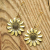 Vintage Alloy Three Dimensional Sunflower Daisy Earrings Electroplated